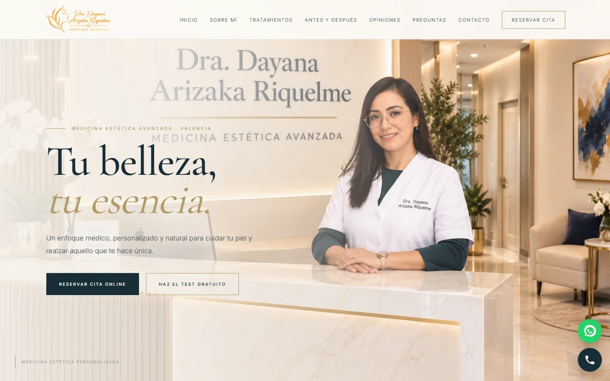 Portada del ejemplo de web para Dayana Arizaka, medicina estética en Valencia