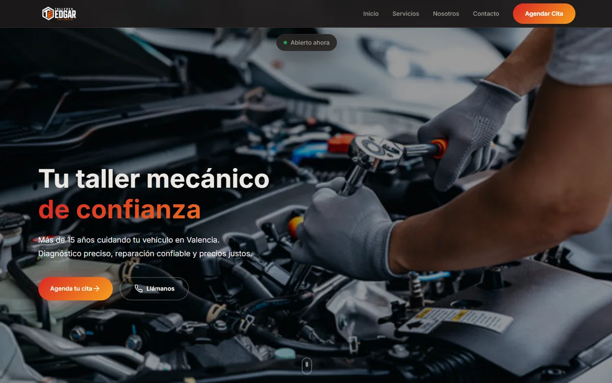 Portada del ejemplo de web para Talleres Edgar, taller mecánico en Valencia
